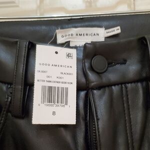 Good American Black Iconic Leather Trousers. NWT
